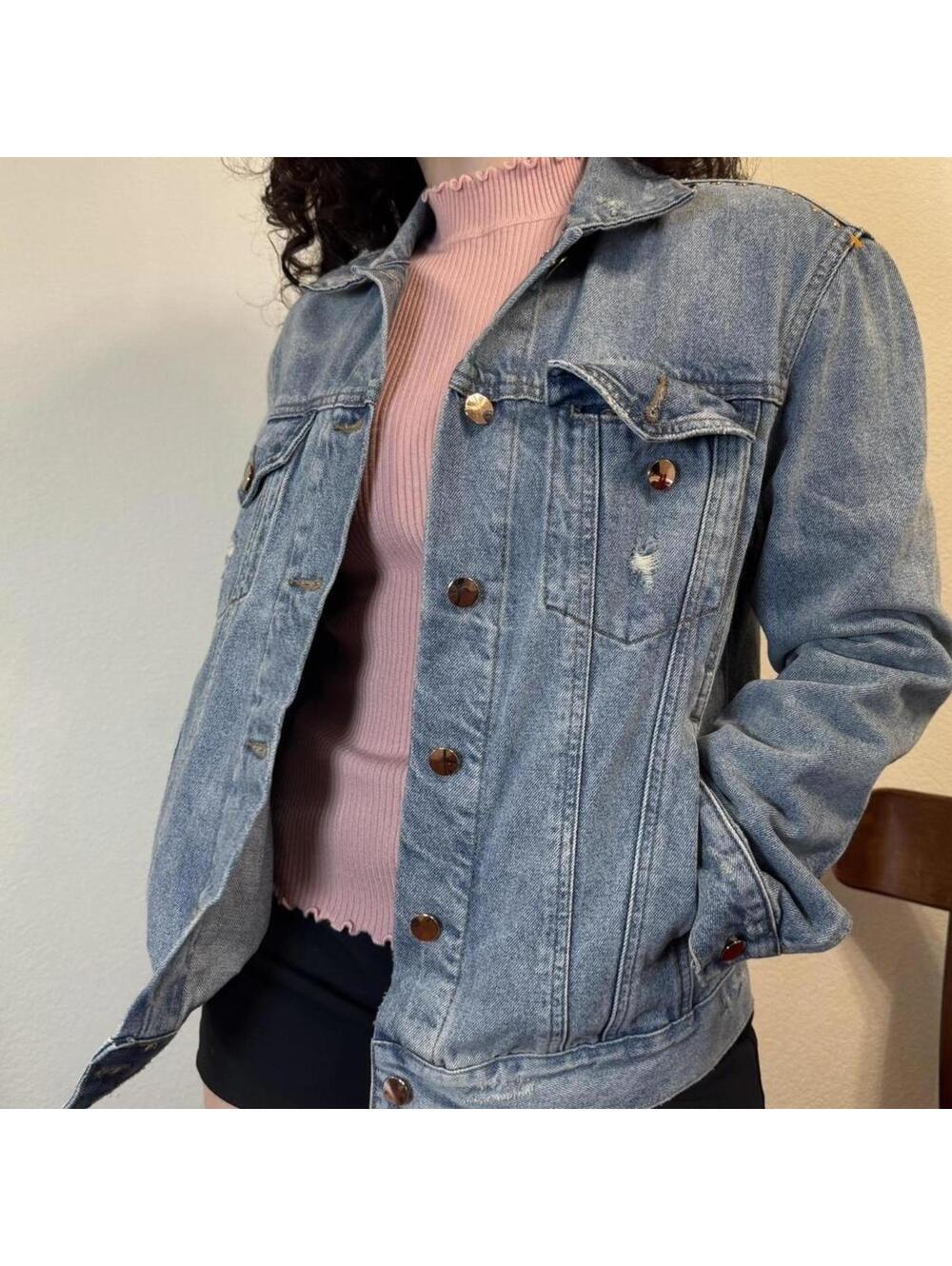 Victoria’s Secret Denim Jacket Womens Small Blue Light Wash Denim Studded